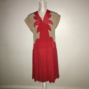 Jill Stuart Two Tone  Pleat Bottom Dress Sz 4 Silk